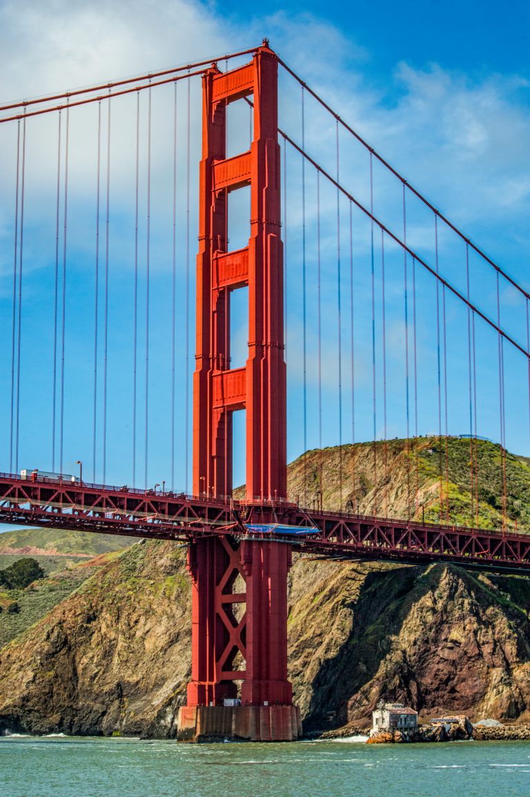 North tower of the Golden Gate Bridge take from a boat.